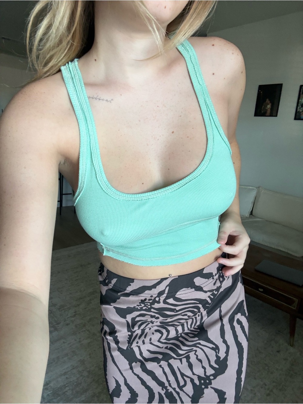 Urban Outfitters Ribbed Scoop Crop Tank - Mint Green
